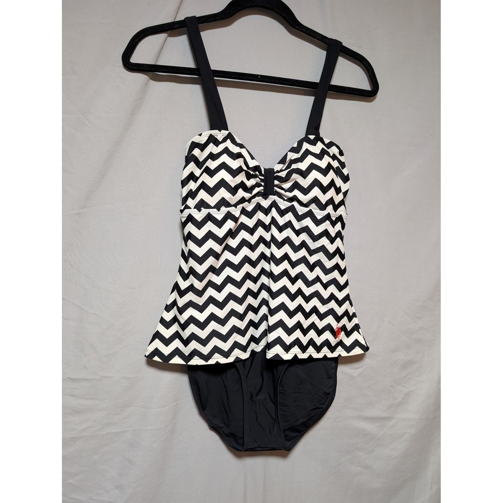 US Polo Assn. Black White Chevron Tankini One Piece Bathing Suit Women's Medium